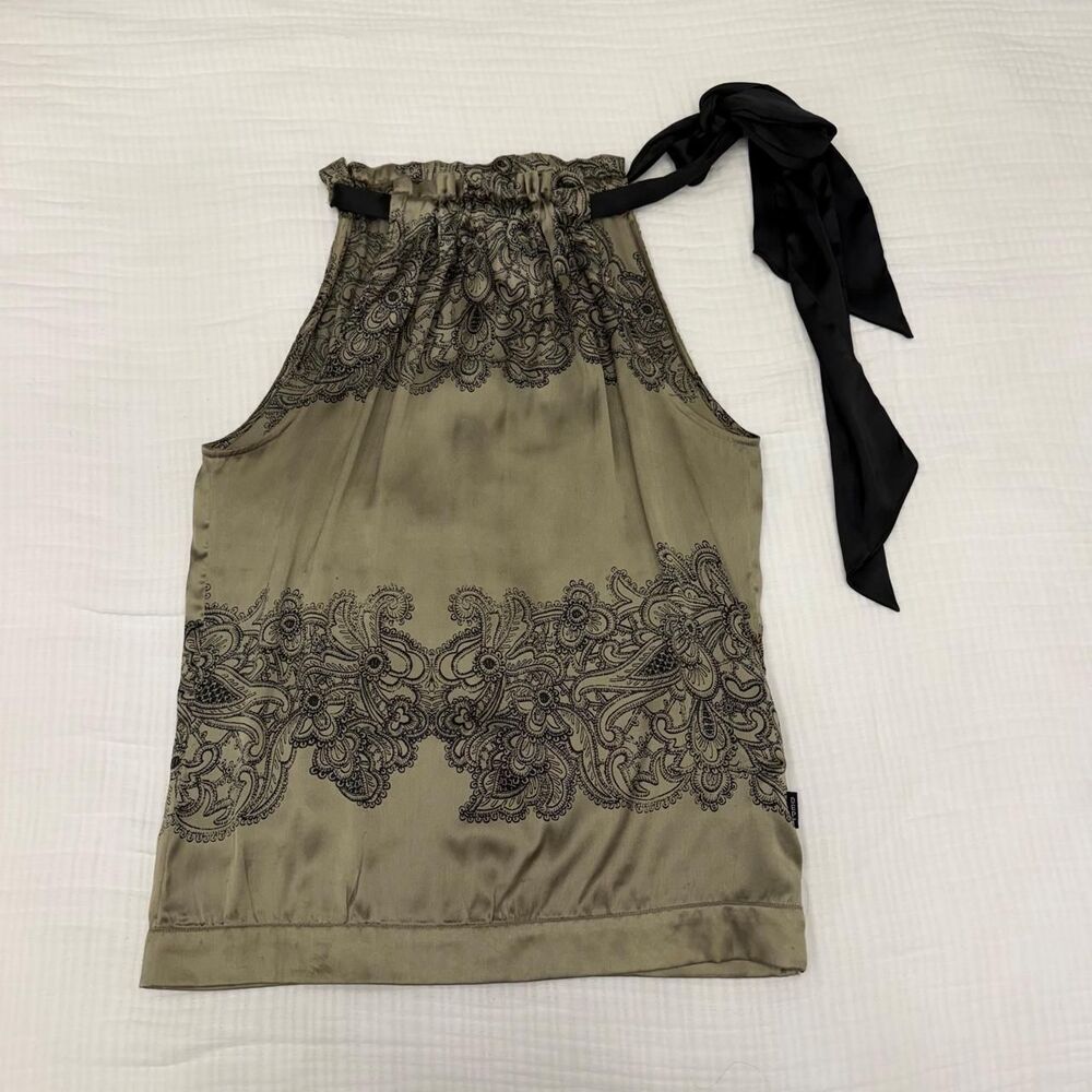 d.e.p.t. satin paisley tie neck blouse
